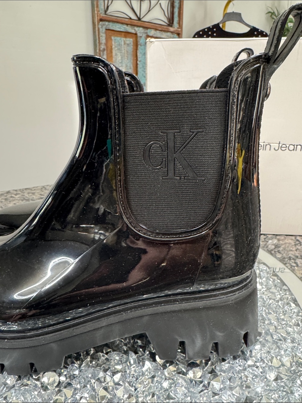 Calvin Klein Wende Black Patent Chunky Chelsea Rain Boots NEW 9 - Picture 9 of 14